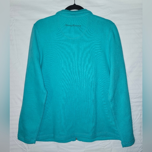 Tommy Bahama Jacket Womens XL Teal Blue Long Sleeve Full Zip Mock Neck Stretch - Picture 2 of 6